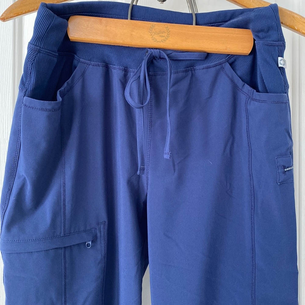 Scrub pants, navy blue, drawstring ankle